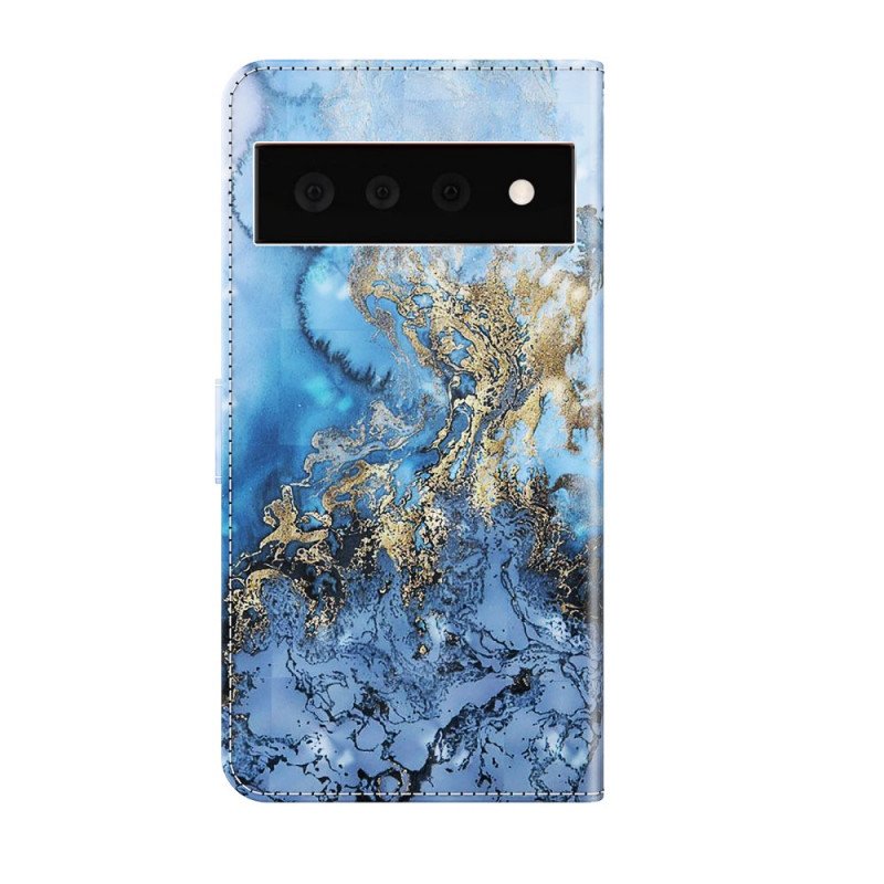 Folio-fodral Google Pixel 6 Pro Light Spot Marble Design Med Lanyard