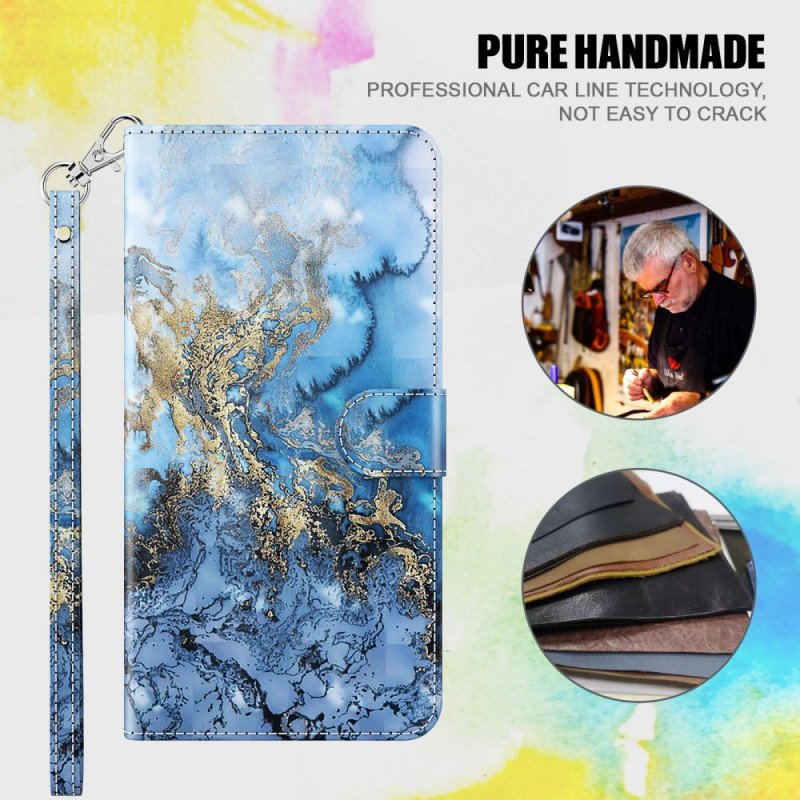 Folio-fodral Google Pixel 6 Pro Light Spot Marble Design Med Lanyard