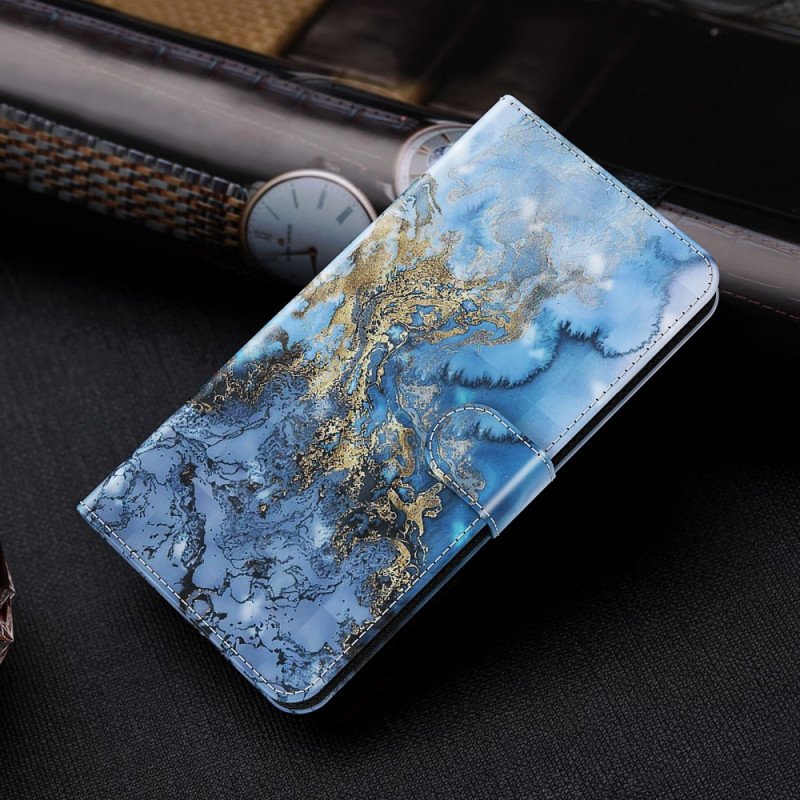 Folio-fodral Google Pixel 6 Pro Light Spot Marble Design Med Lanyard