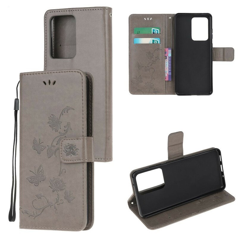 Fodral Samsung Galaxy Note 20 Ultra Med Kedjar Stringfjärilar Och Blommor