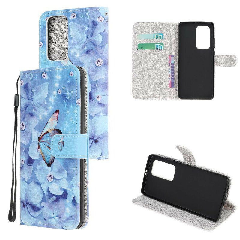 Fodral Huawei P40 Med Kedjar Strappy Diamond Butterflies