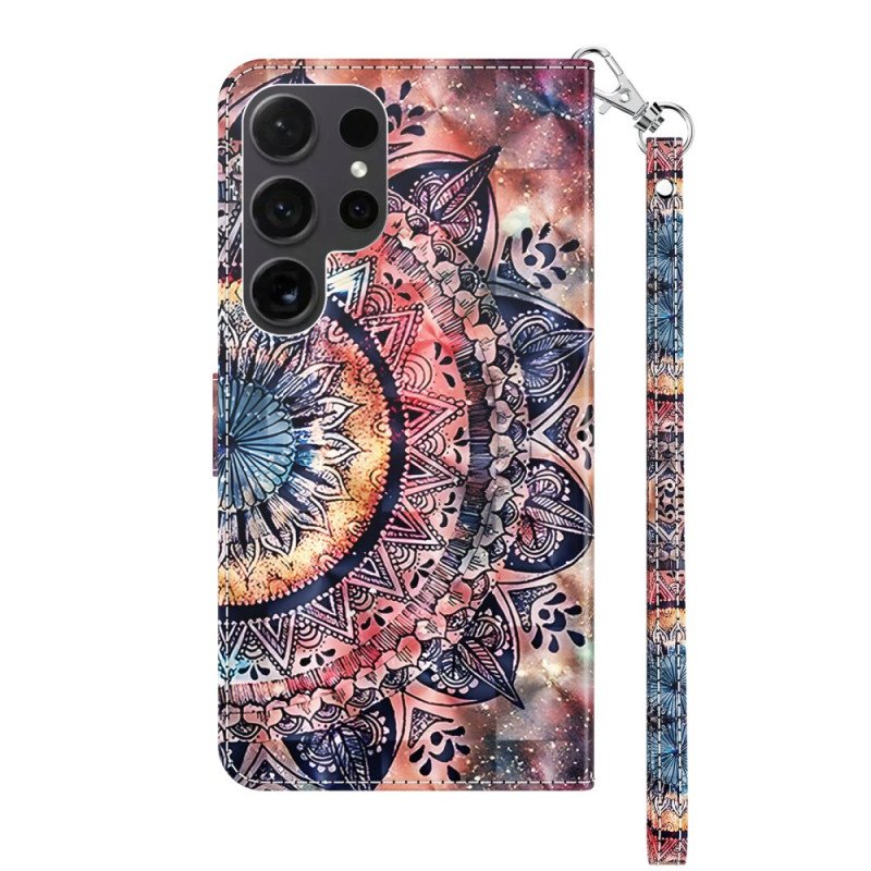 Läderfodral Samsung Galaxy S24 Ultra 5g Telefonfodral Färgglad Mandala Med Rem