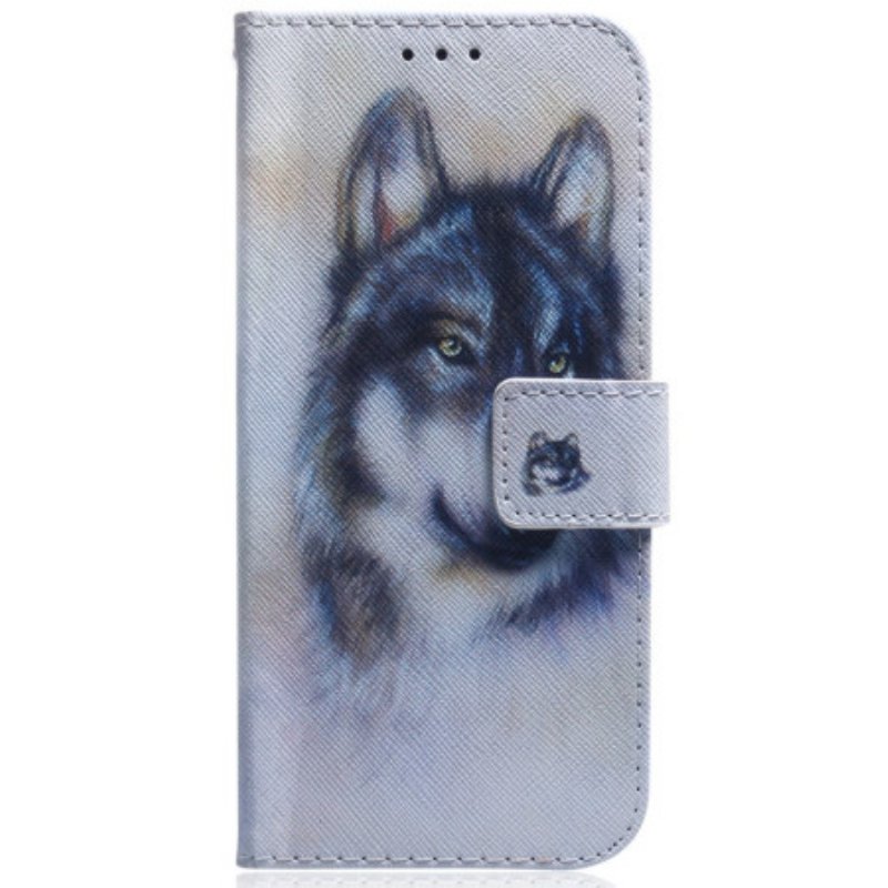 Läderskal Fodral Samsung Galaxy S24 Ultra 5g Wolf Akvarell