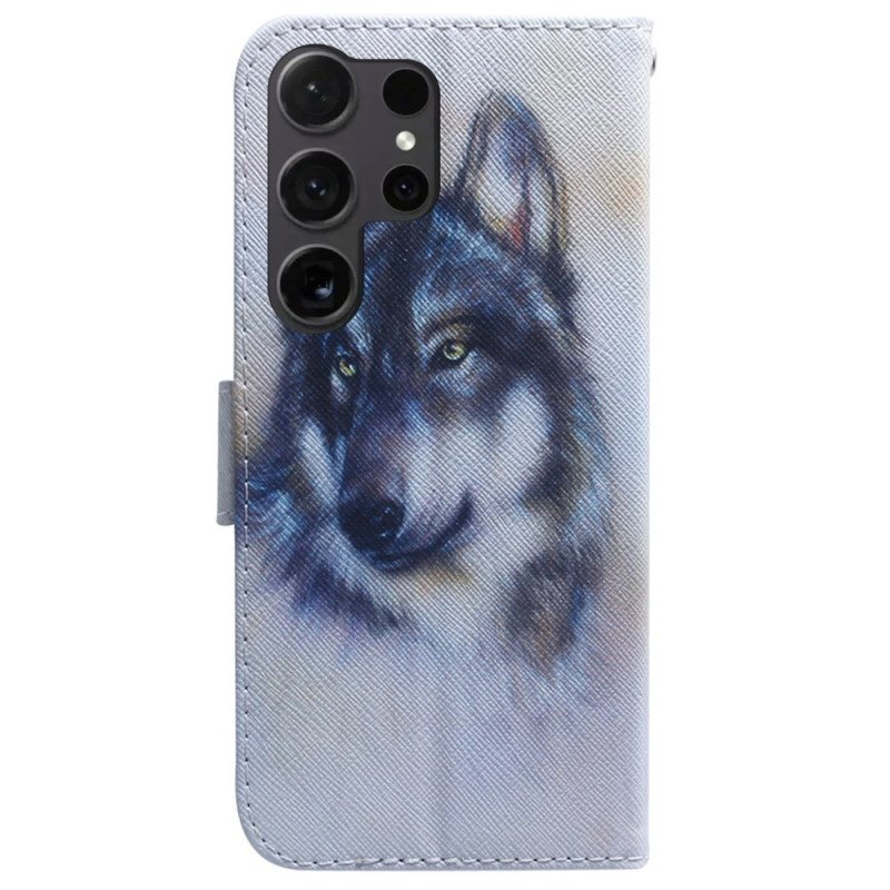 Läderskal Fodral Samsung Galaxy S24 Ultra 5g Wolf Akvarell