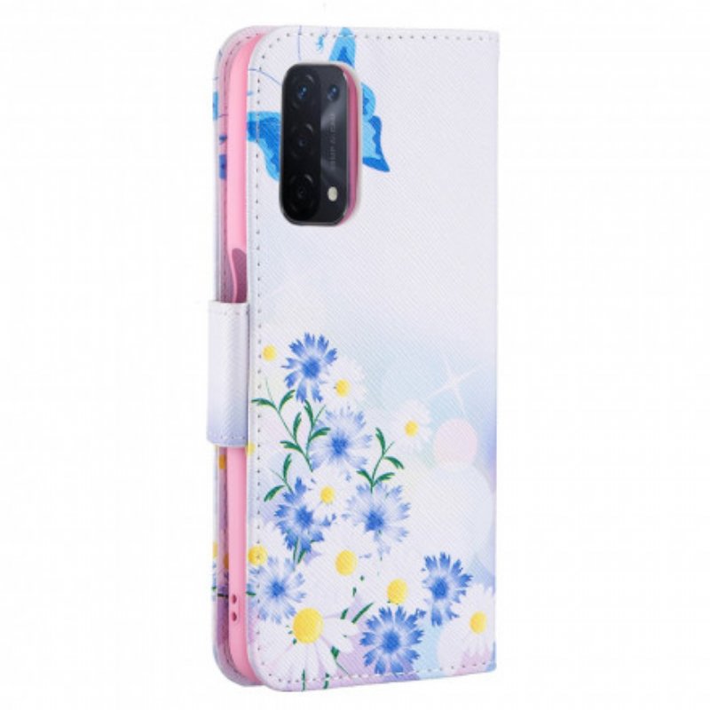 Fodral Oppo A54 5G / A74 5G Målade Fjärilar Och Blommor