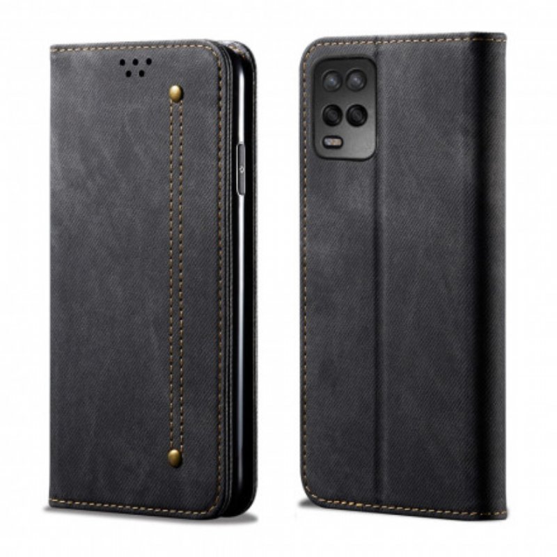 Folio-fodral Oppo A54 5G / A74 5G Läderfodral Denim Tyg