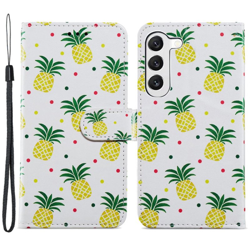 Läderfodral Samsung Galaxy S24 Plus 5g Telefonfodral Ananas Med Rem