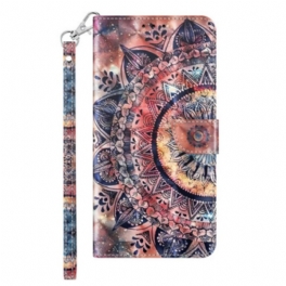 Läderfodral Samsung Galaxy S24 Plus 5g Telefonfodral Mandala Röda Toner Med Rem