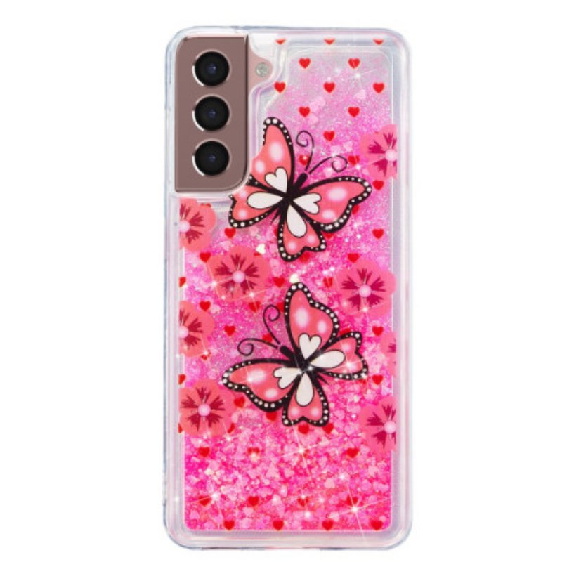 Skal Samsung Galaxy S24 Plus 5g Red Butterflies Liquid Glitter