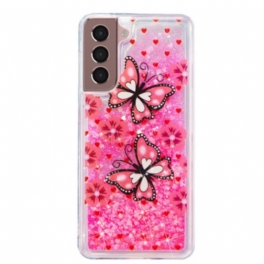 Skal Samsung Galaxy S24 Plus 5g Red Butterflies Liquid Glitter