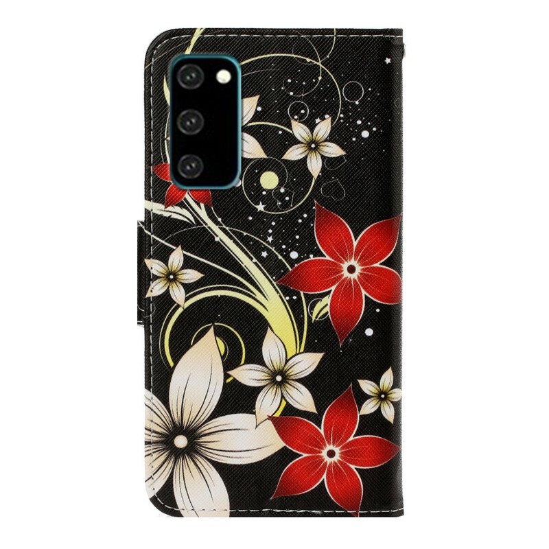 Fodral Samsung Galaxy S20 Med Kedjar Färgglada Strappy Blommor