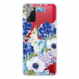 Skal Samsung Galaxy A02s Sömlös Akvarell Blå Blommor