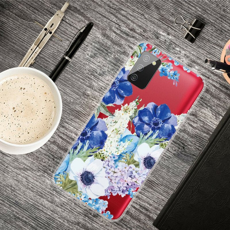 Skal Samsung Galaxy A02s Sömlös Akvarell Blå Blommor