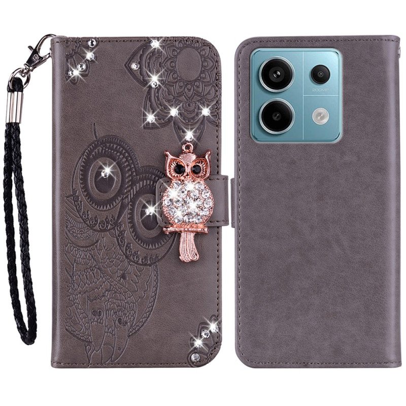 Läderfodral Xiaomi Redmi Note 13 Pro 4g Telefonfodral Owl Lanyard Charm