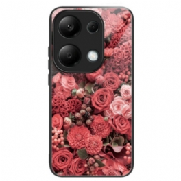 Skal För Xiaomi Redmi Note 13 Pro 4g Härdat Glas Röda Och Rosa Blommor