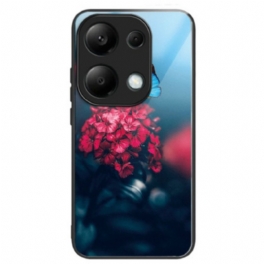 Skal Xiaomi Redmi Note 13 Pro 4g Röda Blommor Och Fjärilar I Härdat Glas