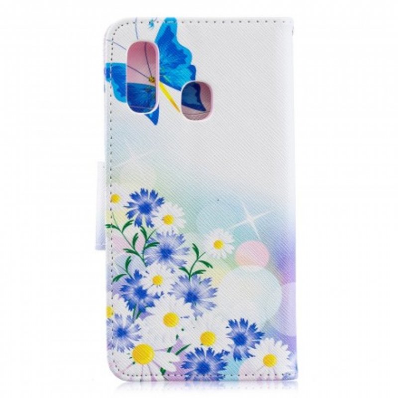 Fodral Samsung Galaxy A40 Fjärilar Och Blommor Målade