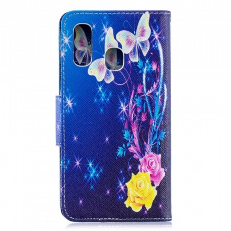 Folio-fodral Samsung Galaxy A40 Färgglada Fjärilar På Natten