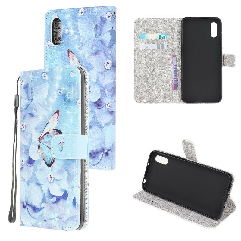 Fodral Xiaomi Redmi 9A Med Kedjar Strappy Diamond Butterflies