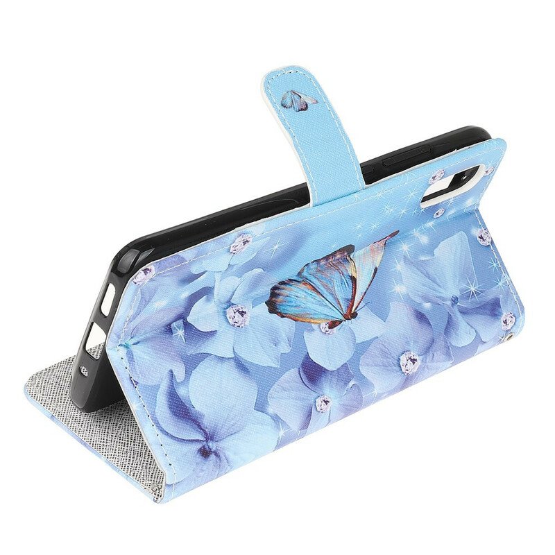 Fodral Xiaomi Redmi 9A Med Kedjar Strappy Diamond Butterflies