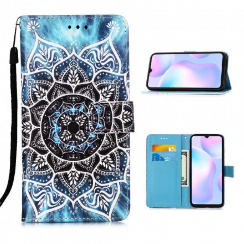 Läderfodral Xiaomi Redmi 9A Med Kedjar Svart Strappy Mandala