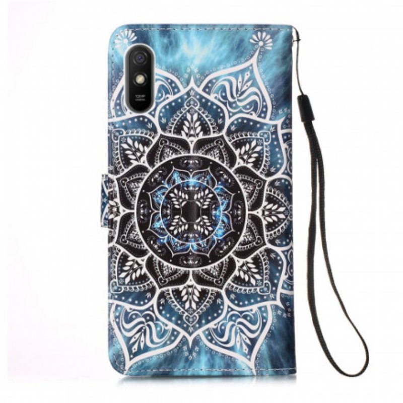 Läderfodral Xiaomi Redmi 9A Med Kedjar Svart Strappy Mandala