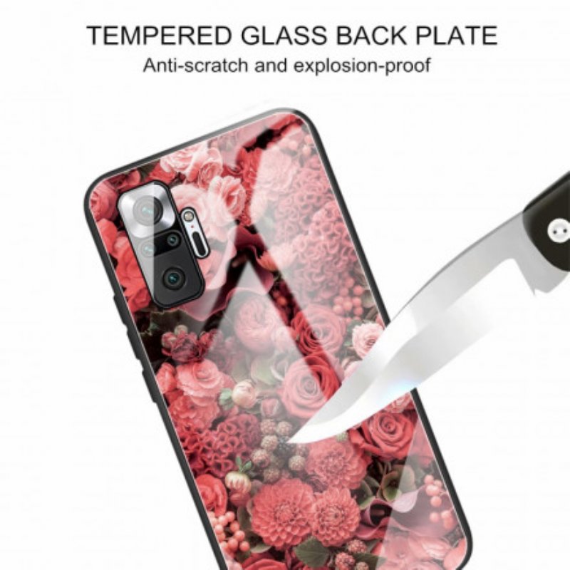 Skal Xiaomi Redmi Note 10 Pro Rosa Blommor Härdat Glas