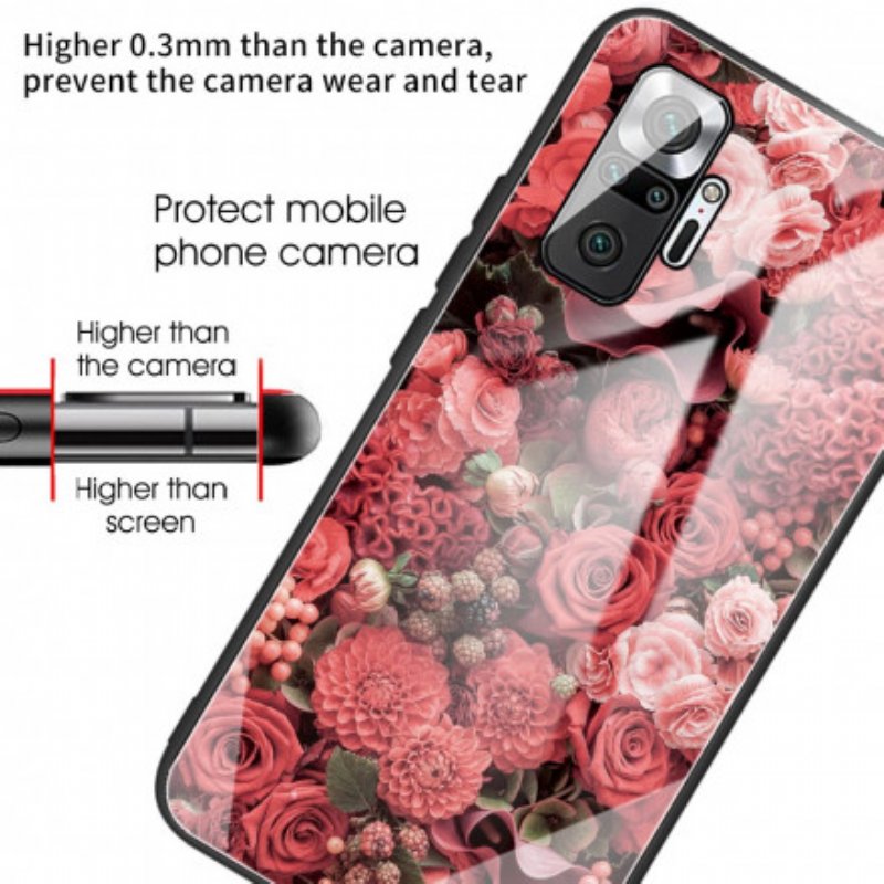 Skal Xiaomi Redmi Note 10 Pro Rosa Blommor Härdat Glas