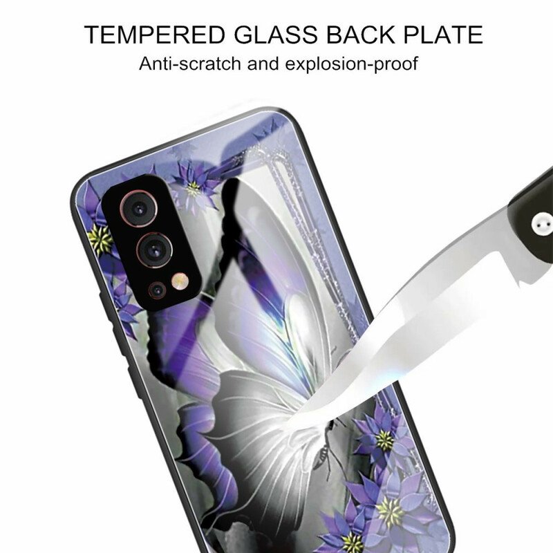 Skal OnePlus Nord 2 5G Lila Fjäril Härdat Glas