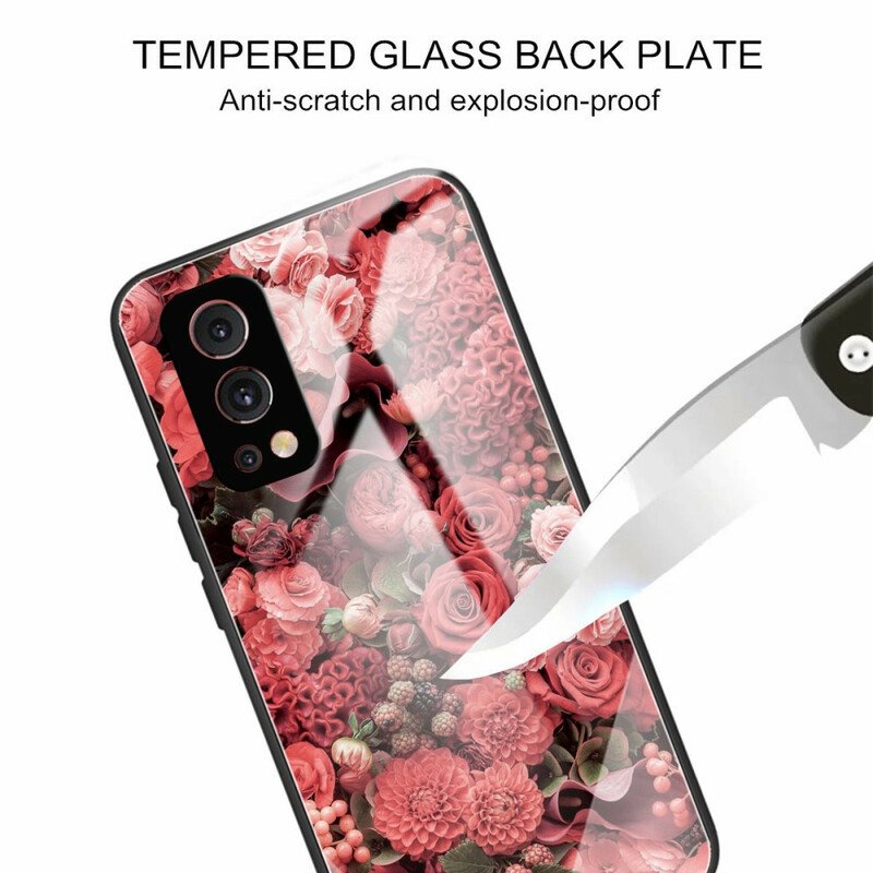 Skal OnePlus Nord 2 5G Rosa Blommor Härdat Glas