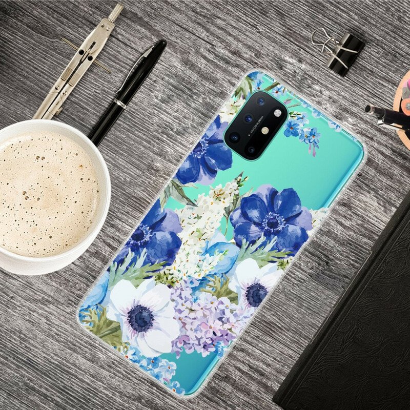 Mobilskal OnePlus 8T Sömlös Akvarell Blå Blommor