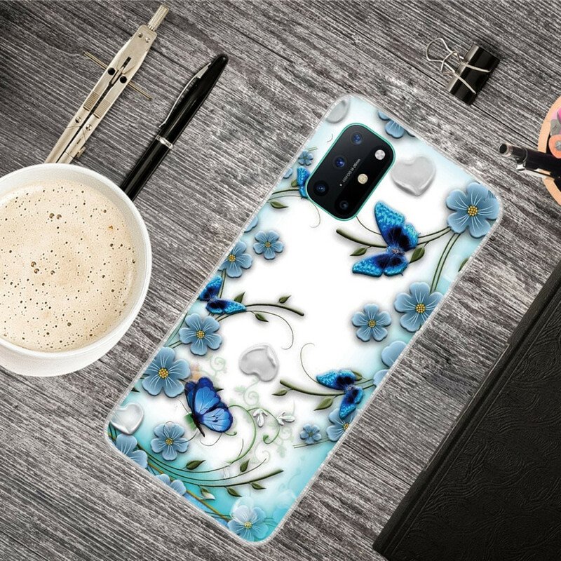 Skal OnePlus 8T Sömlös Retro Fjärilar Och Blommor