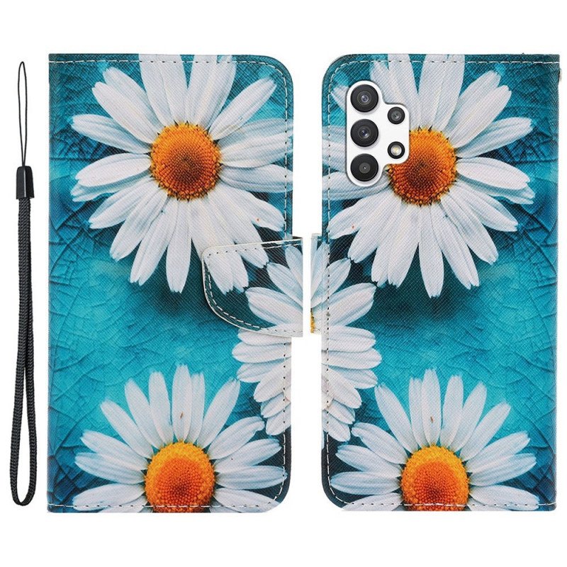 Läderfodral Samsung Galaxy A13 Med Kedjar Thong Daisies