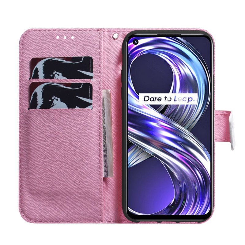 Läderfodral Realme 8i Blomma Dusty Pink