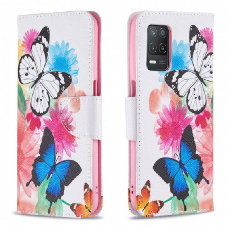 Fodral Realme 8 5G Målade Fjärilar Och Blommor