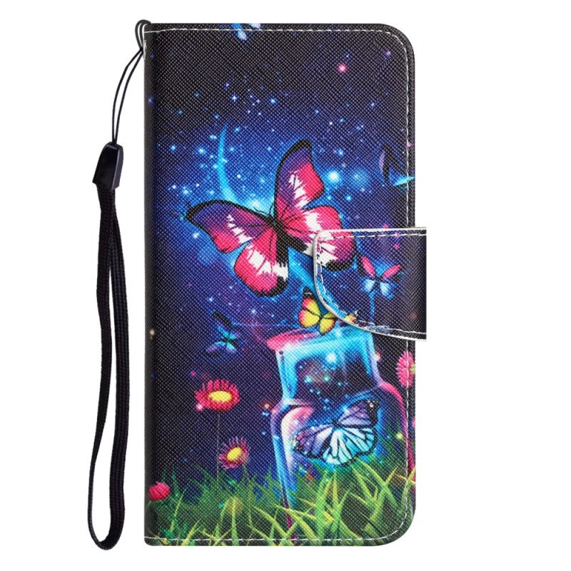 Folio-fodral Samsung Galaxy A34 5G Med Kedjar Fairy Butterflies With Lanyard