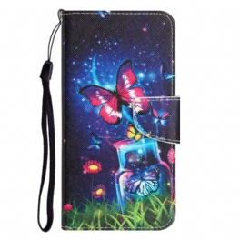 Folio-fodral Samsung Galaxy A34 5G Med Kedjar Fairy Butterflies With Lanyard