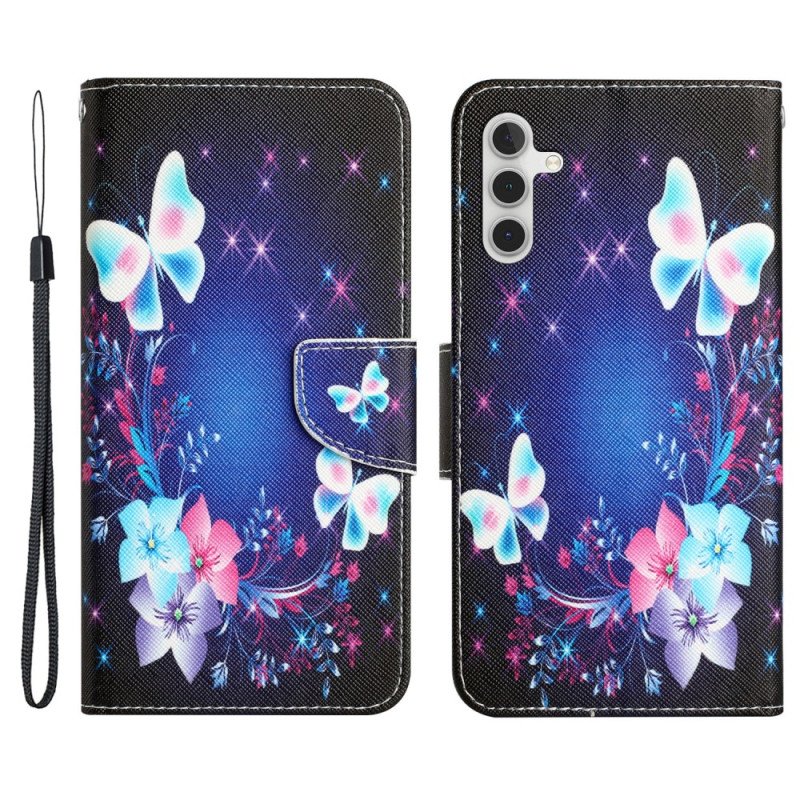 Folio-fodral Samsung Galaxy A34 5G Med Kedjar Fairy Butterflies With Lanyard