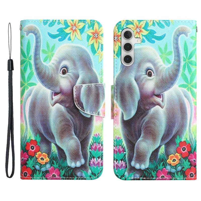 Folio-fodral Samsung Galaxy A34 5G Med Kedjar Glad Elefant I Stringtrosa