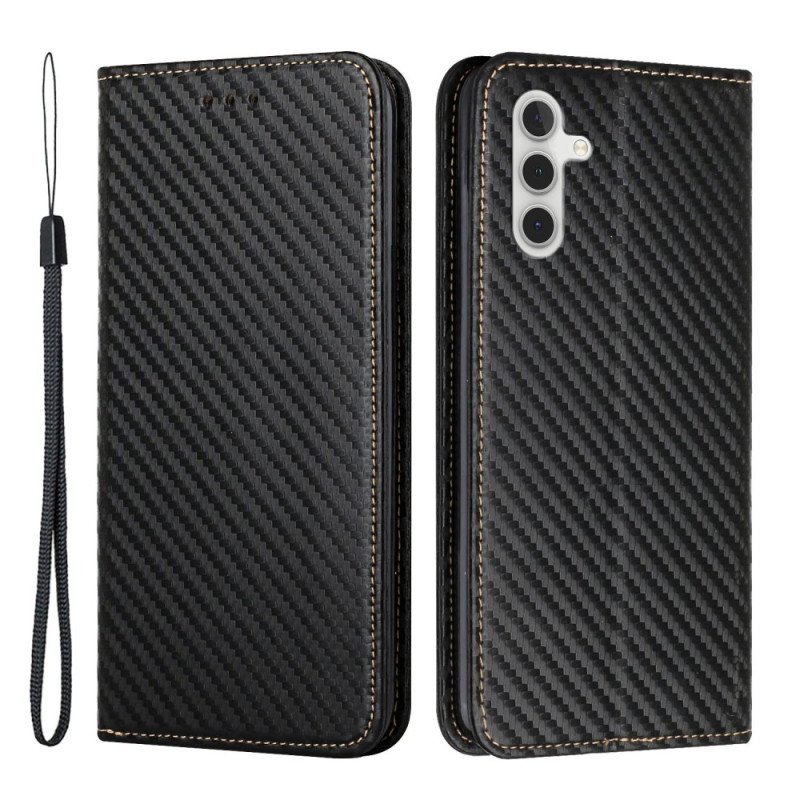 Folio-fodral Samsung Galaxy A34 5G Med Kedjar Läderfodral Strappy Carbon Fiber Style