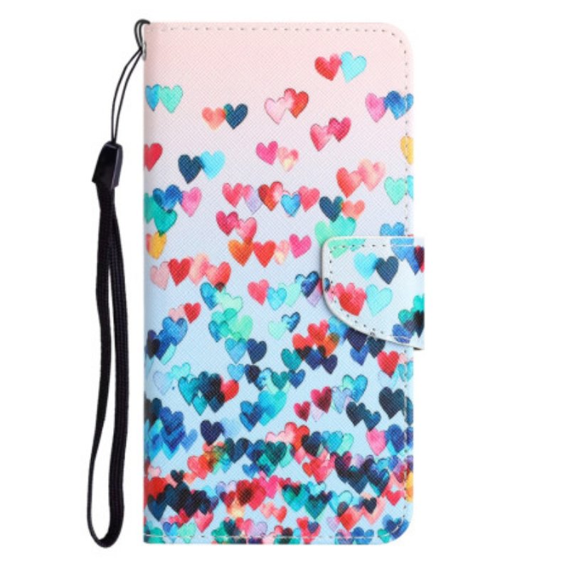 Folio-fodral Samsung Galaxy A34 5G Med Kedjar Strappy Hearts Rain