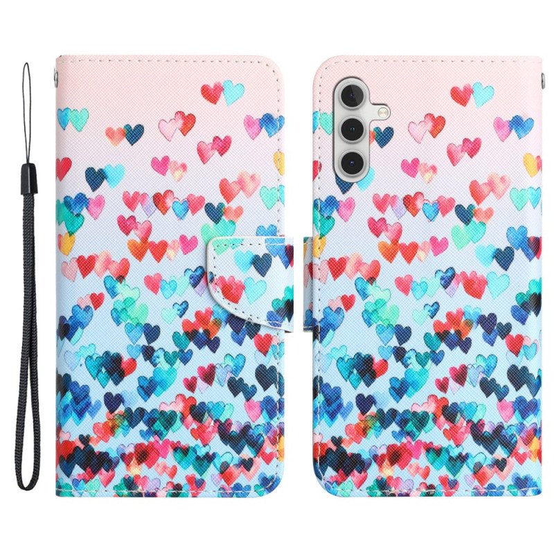 Folio-fodral Samsung Galaxy A34 5G Med Kedjar Strappy Hearts Rain