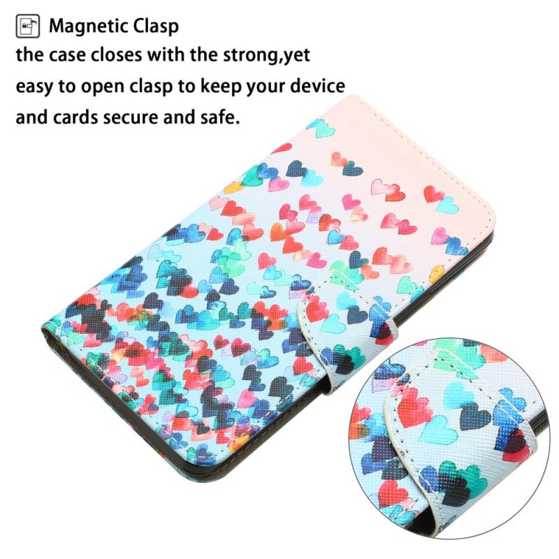 Folio-fodral Samsung Galaxy A34 5G Med Kedjar Strappy Hearts Rain