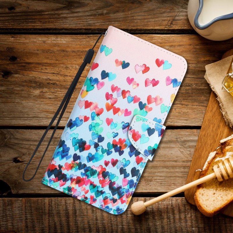 Folio-fodral Samsung Galaxy A34 5G Med Kedjar Strappy Hearts Rain