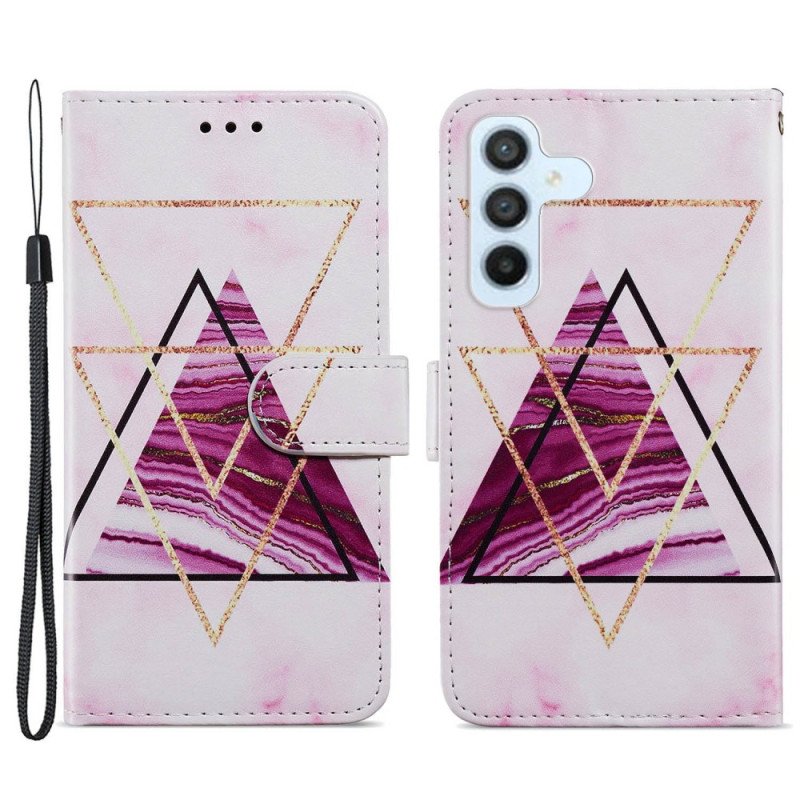 Folio-fodral Samsung Galaxy A34 5G Med Kedjar Strappy Marble Style