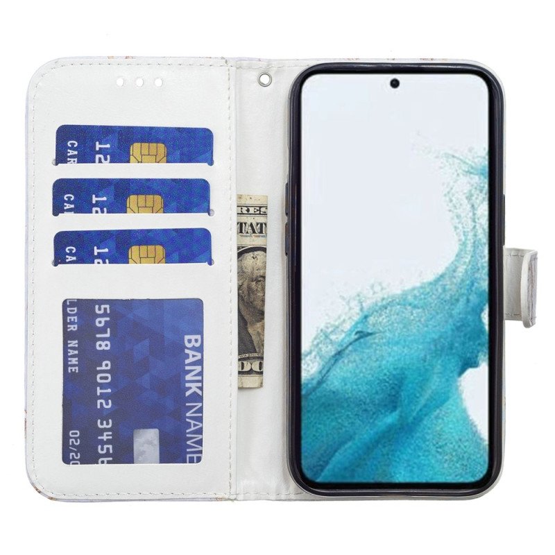 Folio-fodral Samsung Galaxy A34 5G Med Kedjar Strappy Marble Style