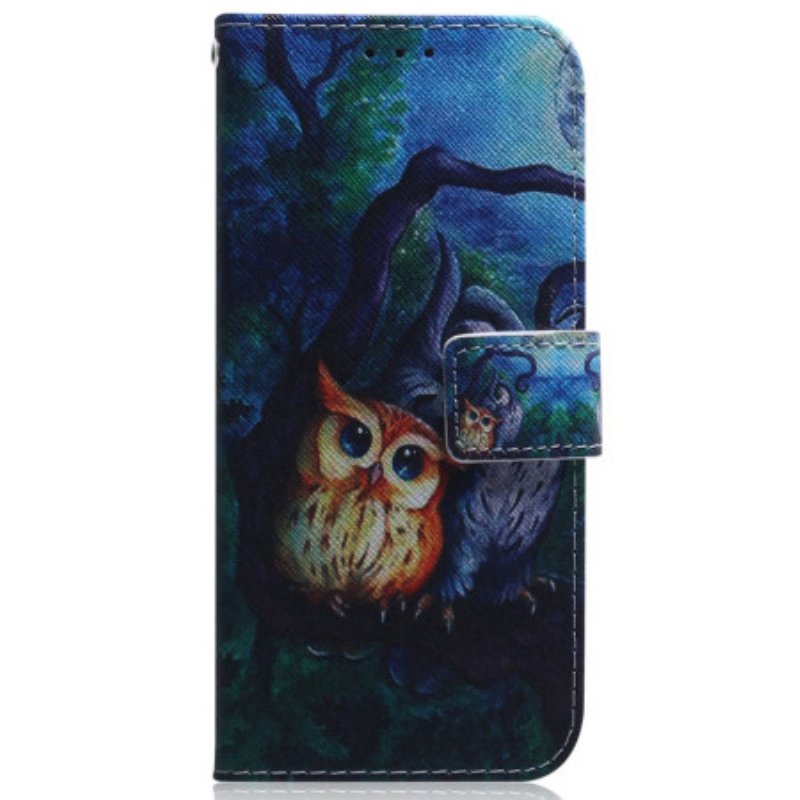 Folio-fodral Samsung Galaxy A34 5G Med Kedjar Strappy Owls Målning