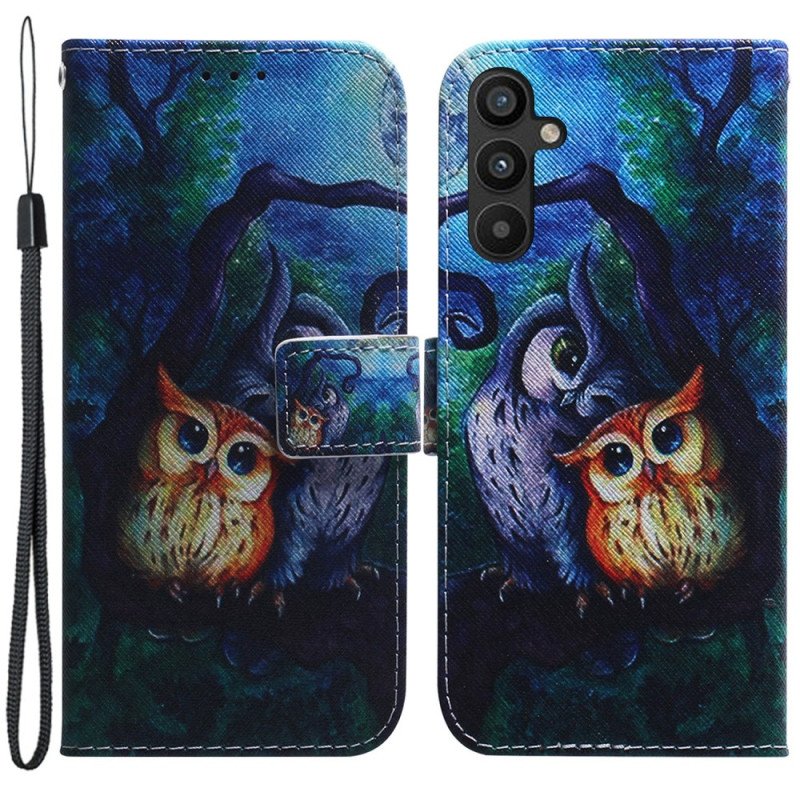 Folio-fodral Samsung Galaxy A34 5G Med Kedjar Strappy Owls Målning