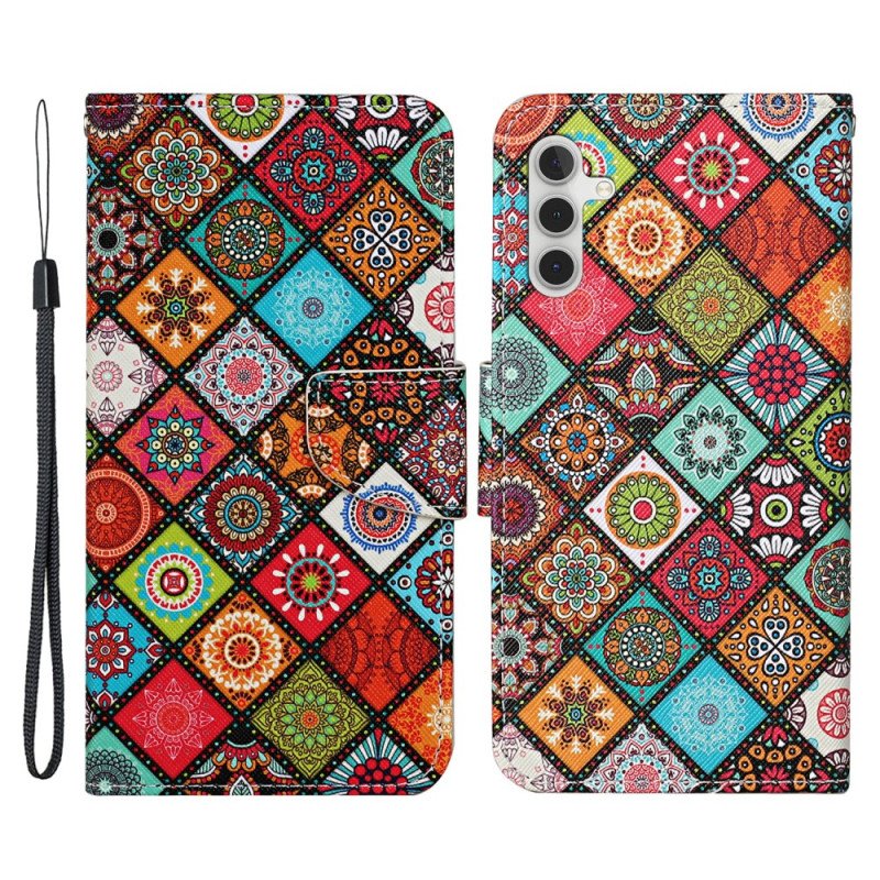 Folio-fodral Samsung Galaxy A34 5G Med Kedjar Strappy Patchwork