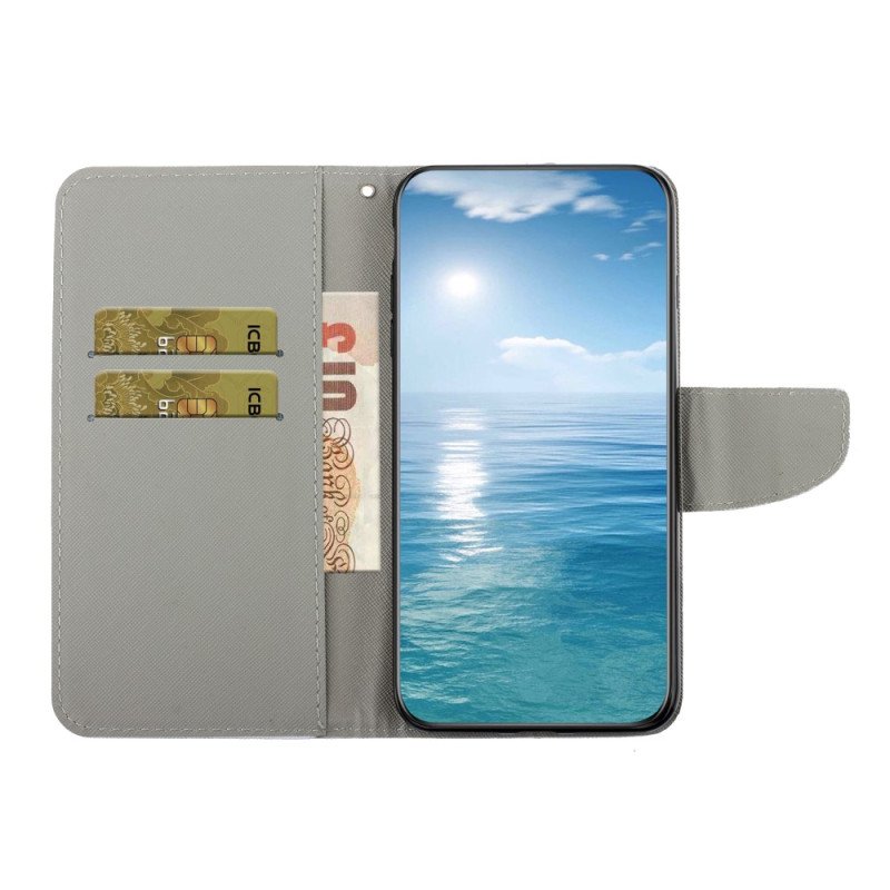 Läderfodral Samsung Galaxy A34 5G Med Kedjar Stringfjärilar